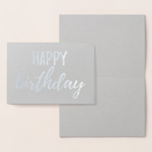 Happy Birthday Silver Foil Gray Brush Pinselstrich Folienkarte