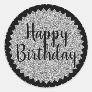 Happy Birthday Silver Glitzer Runder Aufkleber
