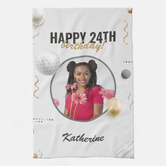 Happy Birthday Simple Custom Foto Gift Geschirrtuch (Vertikal)