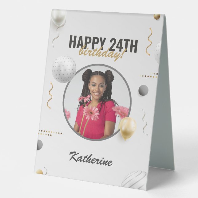 Happy Birthday Simple Custom Foto Gift Tischaufsteller (Vorderseite)