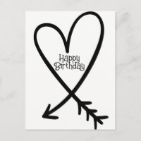 Happy Birthday Simple Heart Arrow Black Text