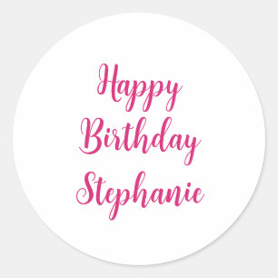 Happy Birthday Simple Individuelle Name Pink Girly Runder Aufkleber