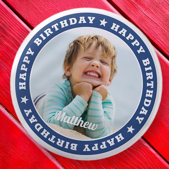 Happy Birthday Simple Modern Custom Foto Button (Von Creator hochgeladen)