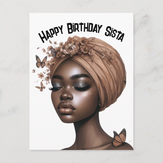 Happy Birthday Sista schwarze Mädchen magische mel Postkarte (Vorderseite)