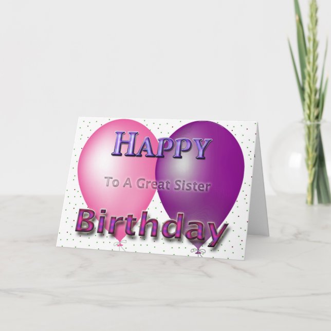 Happy Birthday Sister Balloons Karte (Vorderseite)