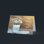 Happy Birthday Sister Card Karte<br><div class="desc">Hübsche Vase aus Gänseblüten und gelben Kuchen elegante Schwester Geburtstagskarte.</div>