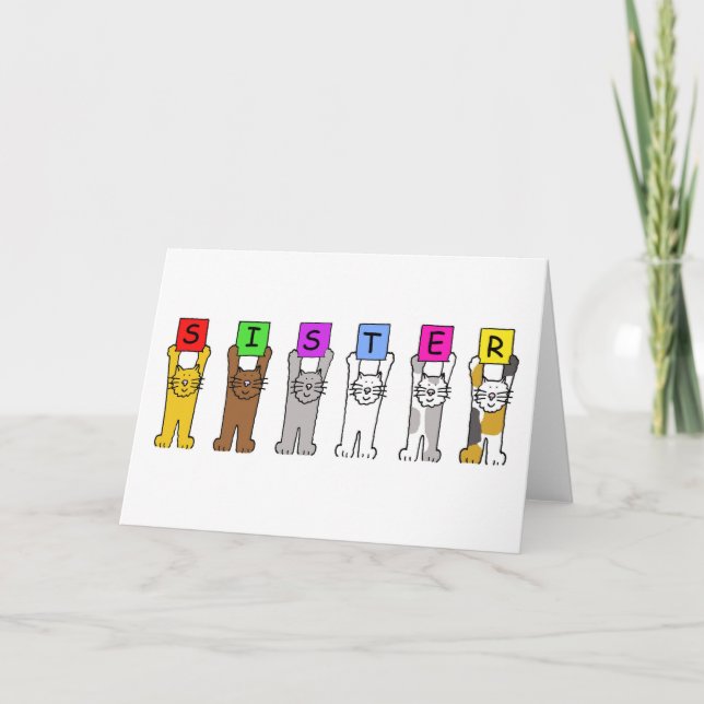 Happy Birthday Sister Cartoon Cats Karte (Vorderseite)