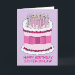 Happy Birthday Sister für Recht Cartoon Cake Karte<br><div class="desc">Ein großer Cartoon mit rosa-weißem Geburtstagskuchen auf mauvem Hintergrund mit den Worten 'Happy Birthday Schwesterschwester',  die unter dem Bild geschrieben sind.</div>