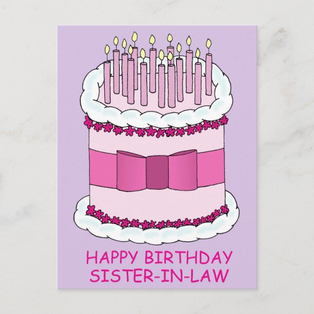 Happy Birthday Sister für Recht Cartoon Cake Postkarte (Vorderseite)