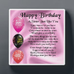 Happy Birthday Sister Geem Plaque Fotoplatte<br><div class="desc">Ein großartiges personalisiertes Geschenk für eine Schwester an ihrem Geburtstag. Dieses Produkt kann personalisiert oder einfach so erworben werden,  wie es ist</div>