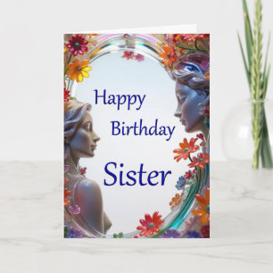 Happy Birthday Sister Glass Faces Card Karte