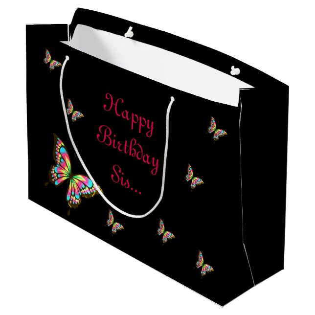 Happy Birthday Sister Große Geschenktüte (Rückseite Schrägansicht)