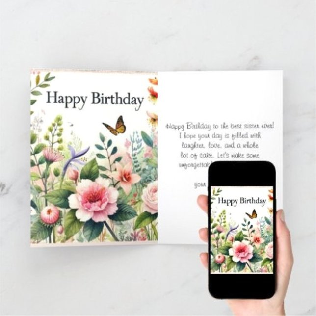 Happy Birthday Sister Wildblume Grußkarte Karte (Von Creator hochgeladen)