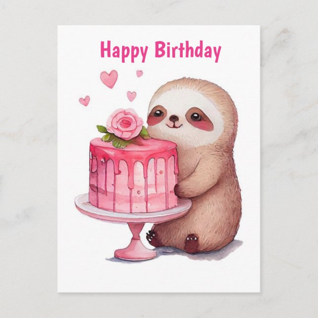 Happy Birthday Sloth Postkarte (Vorderseite)