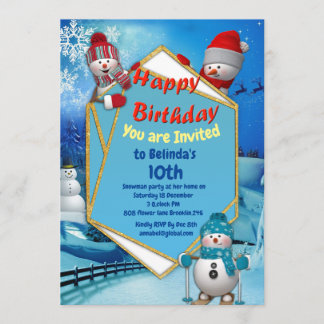Happy Birthday Snowman Party Einladung