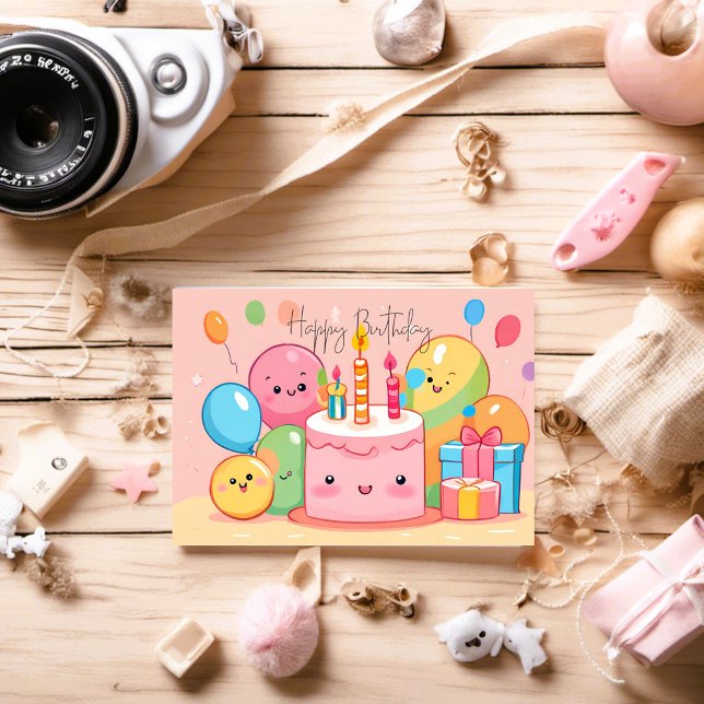 Happy Birthday So Kawaii ... ✿°•∘ɷ∘•°✿ .. Postkarte (Happy Birthday Postkarte Kawaii)
