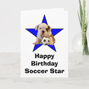 Happy Birthday Soccer Star Bulldog Puppy Karte