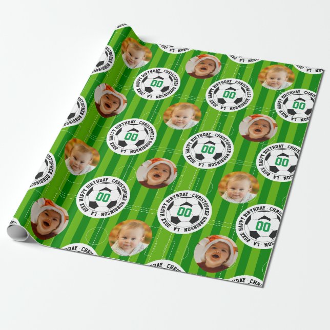 Happy Birthday Soccer Thema Foto Collage Geschenkpapier (Ungerollt)