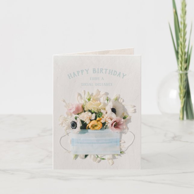Happy Birthday Social Distanc Medical Mask Bouquet Karte (Vorderseite)