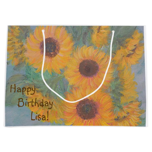 Happy Birthday Soft Sonnenblume Große Geschenktüte (Vorderseite)