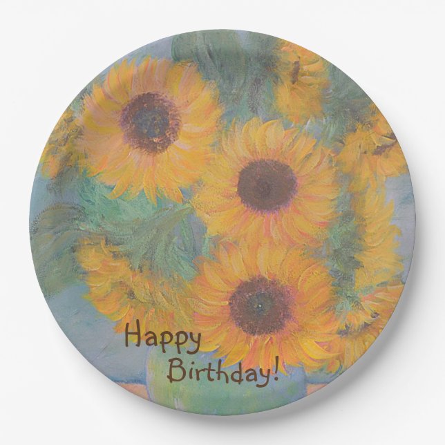 Happy Birthday Soft Sonnenblume Pappteller (Vorderseite)