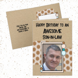 Happy Birthday Sohn auf dem Recht Foto braun Karte