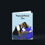 Happy Birthday Son African American Karte<br><div class="desc">Diese coole Geburtstagskarte für einen Sohn zeigt ein junges amerikanisches Männchen,  das vor einem blauen Sportwagen posiert. Schicken Sie Ihrer Lieben eine Karte,  die zuverlässig ist und Ihre Nachricht so ausdrückt,  wie Sie es sich vorgestellt haben.</div>