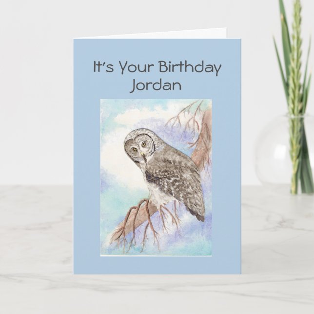 Happy Birthday Son, Great Gray Owl, Bird Card Karte (Vorderseite)