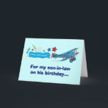 Happy Birthday Son-in-Law Flugzeug Karte<br><div class="desc">Dieses Design hat ein Zweiflugzeug. Für passende Artikel geben Sie "pinguincornerstore biplane" in die Zazzle Suche Bar.</div>