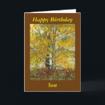 "Happy Birthday Son" Karte<br><div class="desc">I painted this in the fall,  they are two trees standing for years and years in my treeline. You can change the text to personalize it,  inside and out. The original painting is for sale on my website: www.marymcandrew.com</div>