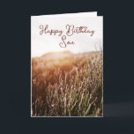 Happy Birthday Son - Rustic Birthday Card Feiertagskarte<br><div class="desc">Benutzerdefinierte Geburtstagskarte mit rustikalem Sonnenuntergang-Foto mit "Happy Birthday Son" in Schrift-Typografie. Farbige Innenausstattung und Rücken. Auch für Instant Download verfügbar,  um einfach mit Freunden und Familie zu teilen.</div>