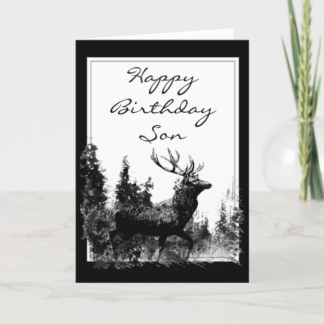 Happy Birthday Son Vintag Stag, Deer Karte (Vorderseite)
