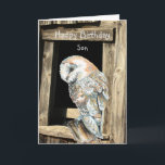 Happy Birthday Son Watercolor Barn Owl Feiertagskarte<br><div class="desc">Herzlichen Glückwunsch zum Geburtstag Son,  der jedes Jahr nachdenklich,  freundlich und lieb ist und mehr liebt. Wasserfarbenauge</div>