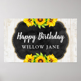 Happy Birthday Sonnenblume & rustikales Holz Party Poster