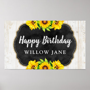 Happy Birthday Sonnenblume & rustikales Holz Party Poster