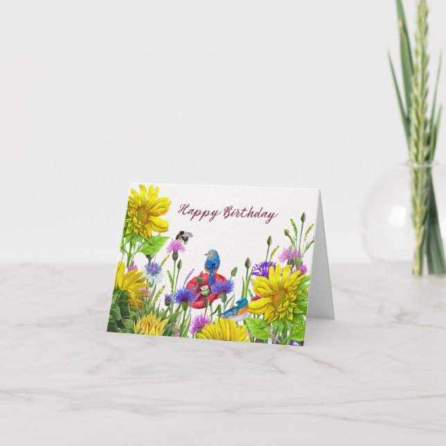 Happy Birthday Sonnenblumen, Wildblumen Natur Karte (Vorderseite)