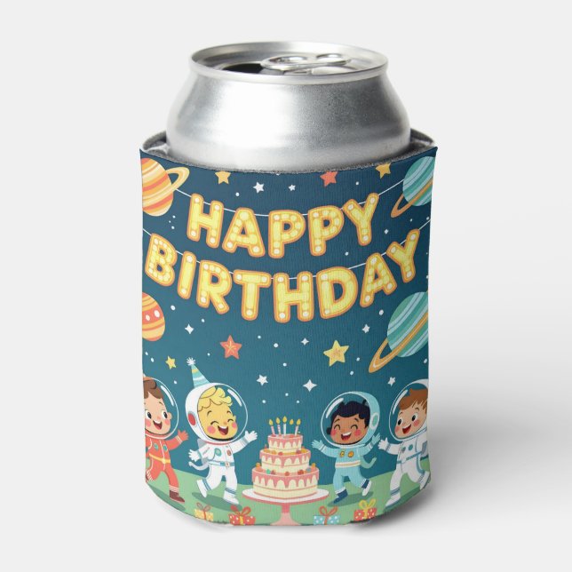 Happy birthday space theme dosenkühler (Kanne Vorderseite)