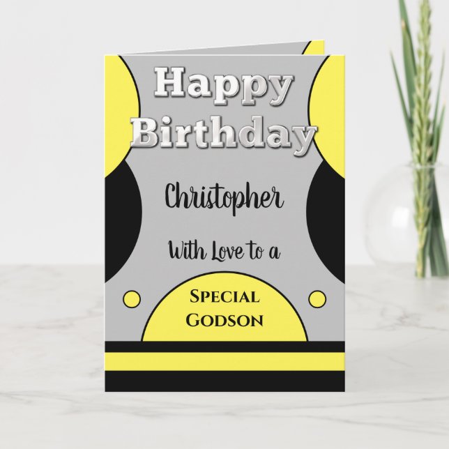 Happy Birthday Special Godson grau und gelb Karte (Vorderseite)