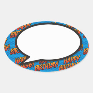 Happy Birthday Speech Bubble Fun Retro Comic Book Ovaler Aufkleber