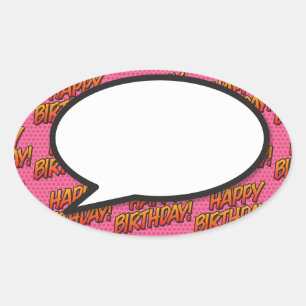 Happy Birthday Speech Bubble Fun Retro Comic Book Ovaler Aufkleber