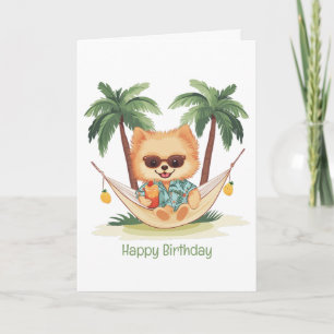 Happy Birthday Spitz Hund in einer Hängematte Karte