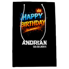 Happy Birthday Splash Design (benutzerdefiniert) Mittlere Geschenktüte