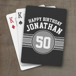 Happy Birthday Sport Streifen mit Alter weiß schwa Spielkarten