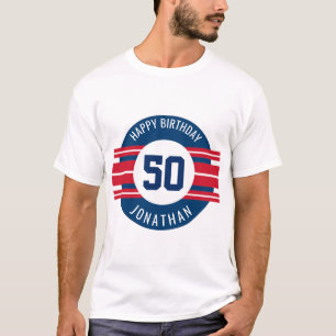 Happy Birthday Sports Jersey Streifen Name und Alt T-Shirt