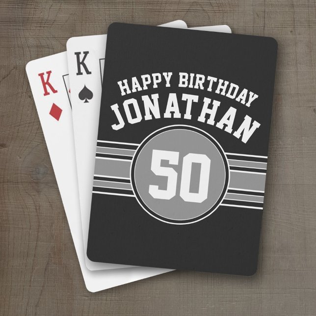 Happy Birthday Sports Stripes Age Silver Black Spielkarten (Personalized Playing Cards - Sporty Stripes)