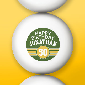 Happy Birthday Sports Stripes mit Age Gold Green Tischtennisball