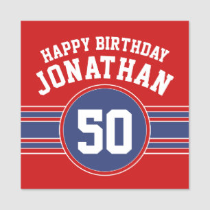 Happy Birthday Sportstreifen mit Age Red Blue Namensschild