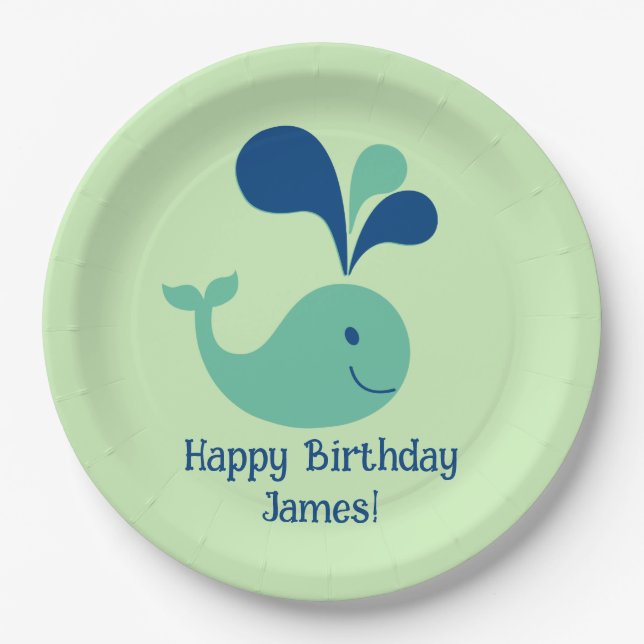 Happy Birthday Spouting Whale Party Plate Pappteller (Vorderseite)