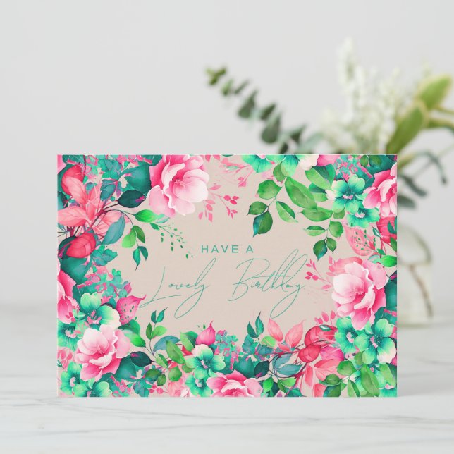 Happy Birthday Spring Garden Floral Champagne Karte (Stehend Vorderseite)