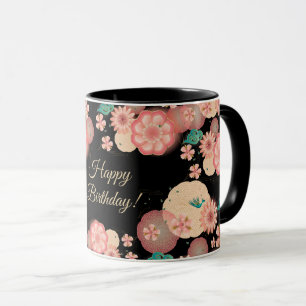 Happy Birthday Spring Peach Blume Garden Pattern Tasse